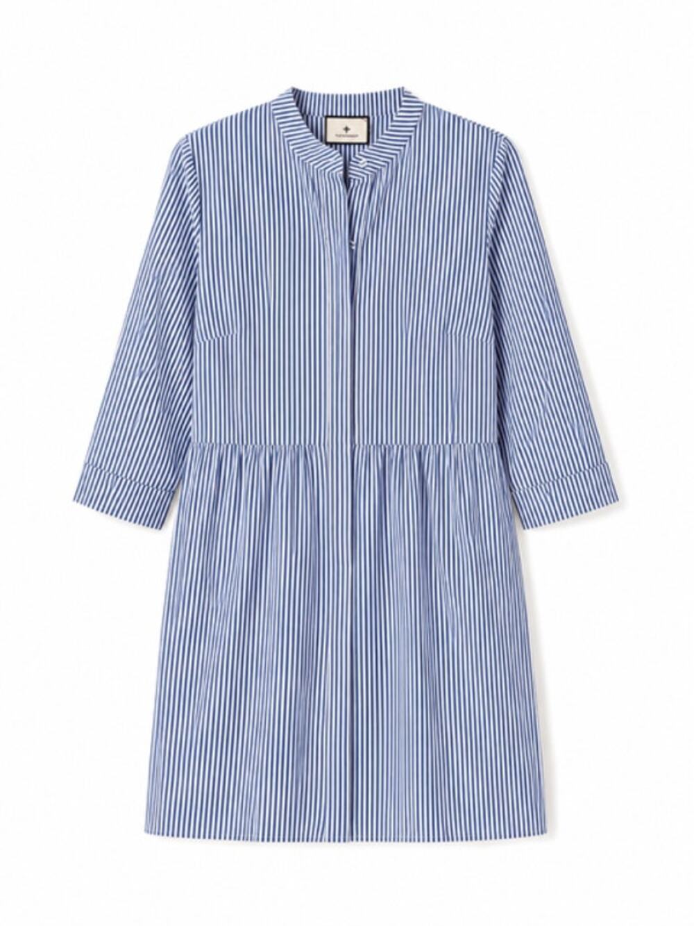 Tuckernuck NWOT Blue Stripe Royal Shirt Dress 3/4 Sleeve Tiered Mini Dress XS